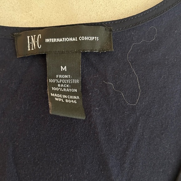 Inc International Concepts Flowing handkerchief hem, sleeveless, Navy Blouse. - Picture 2 of 5